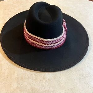 Tirabasso Black Hat NWT Trimmed out in Berry and Cream. Stunning NIP Italian